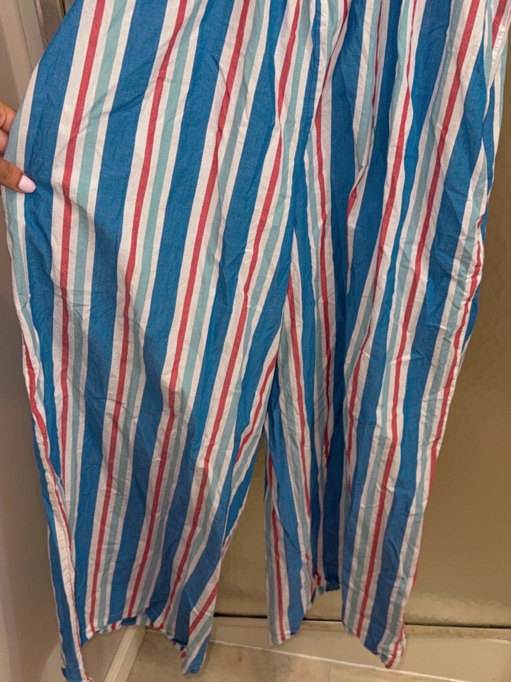 Pinstripe Bow Wide-Leg Jumpsuit Anthropologie XS - Picture 8 of 9